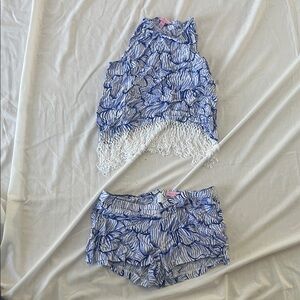 Lilly Pulitzer Blue and White Tank & Shorts Matching Set